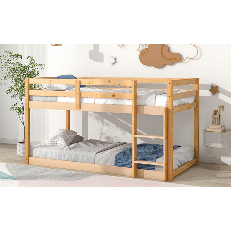Twin over Twin Floor Bunk Bed, Natural