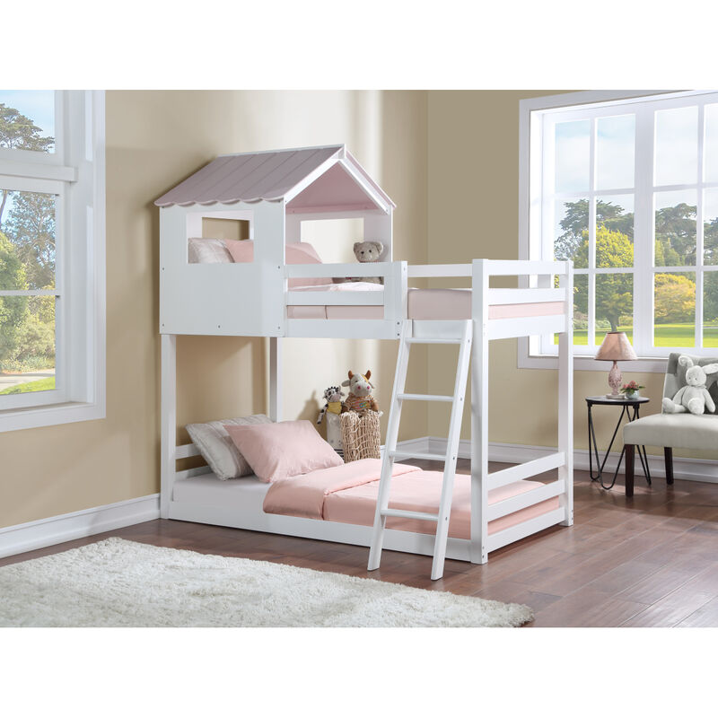 Solenne T/T Bunk Bed, White & Pink Finish