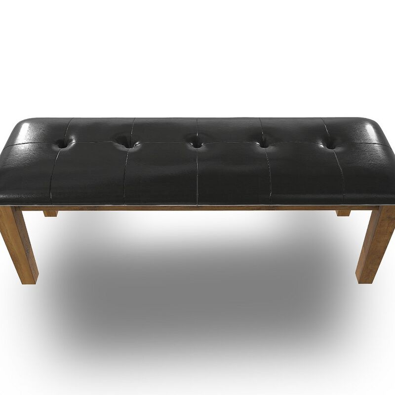 Raly Dining Bench, 50 Inch, Plush Tufted Faux Leather Seat, Brown - Benzara