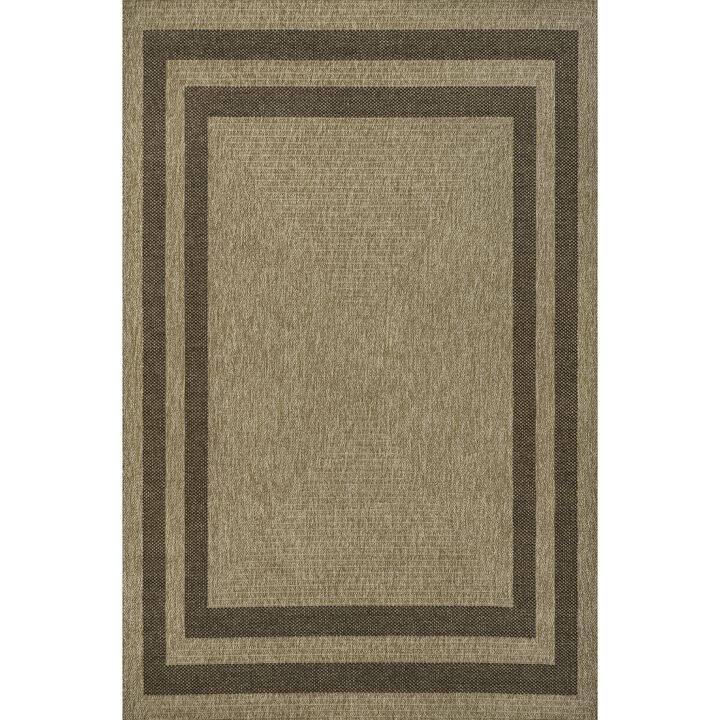 Frenzy Smart Jute Minimalist Boho Inset Border Indoor/Outdoor Area Rug