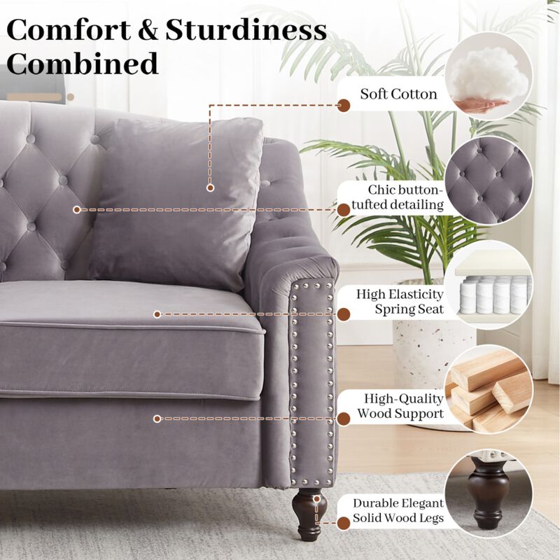 Frak 58.5" Velvet Chesterfield Loveseat image number 3