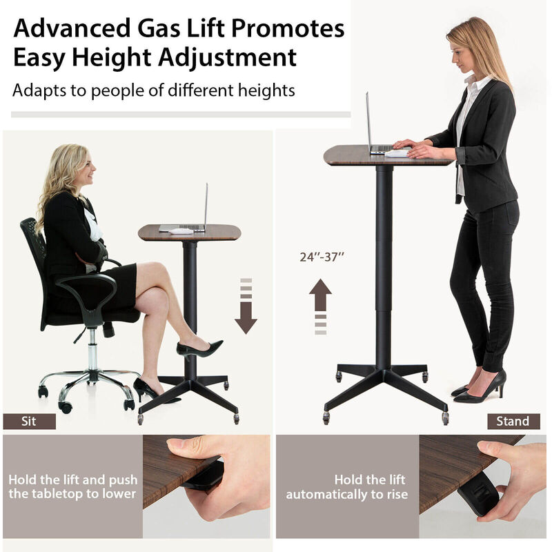 Height Adjustable Mobile Standing Desk with Lockable Wheels