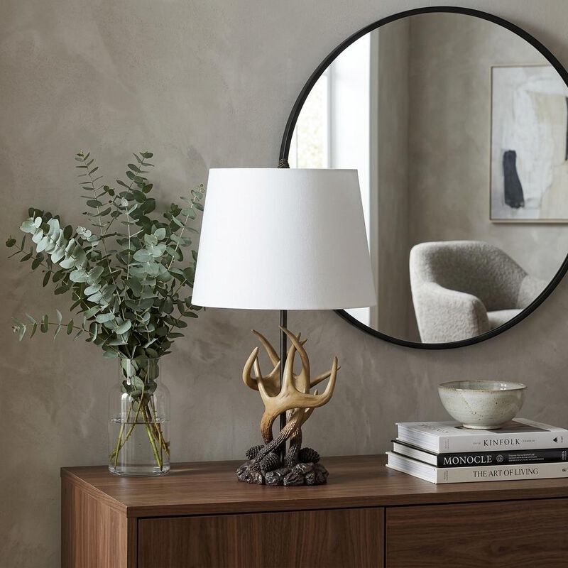 HomeRoots 26" Natural And Brown Antlers Table Lamp With White Shade image number 1