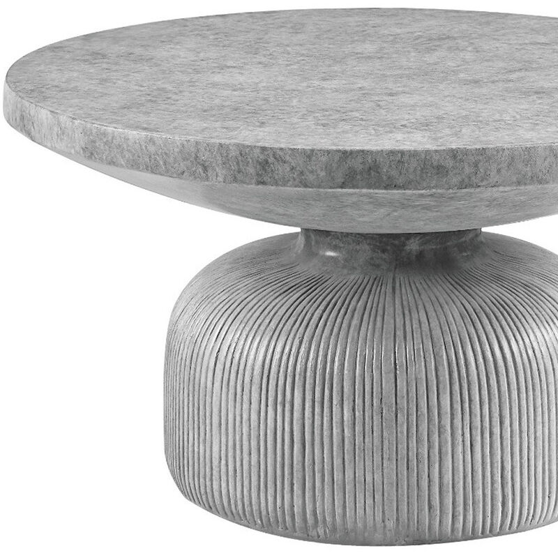 Hivvago 30 Inch Gray Cement Round Pedestal Coffee Table