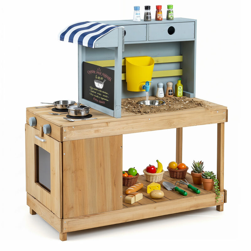 Outdoor Kids Wooden Kitchen Playset with Canopy and Faucet image number 4