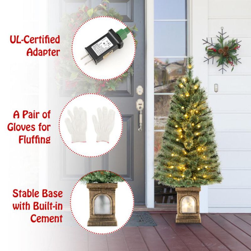 Hivvago 4 Feet Pre-Lit Potted Christmas Tree Pine Needles image number 4