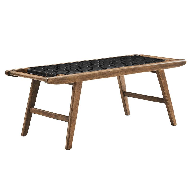 Modway Saoirse 47" Faux Leather Wood Bench in Walnut Black image number 0