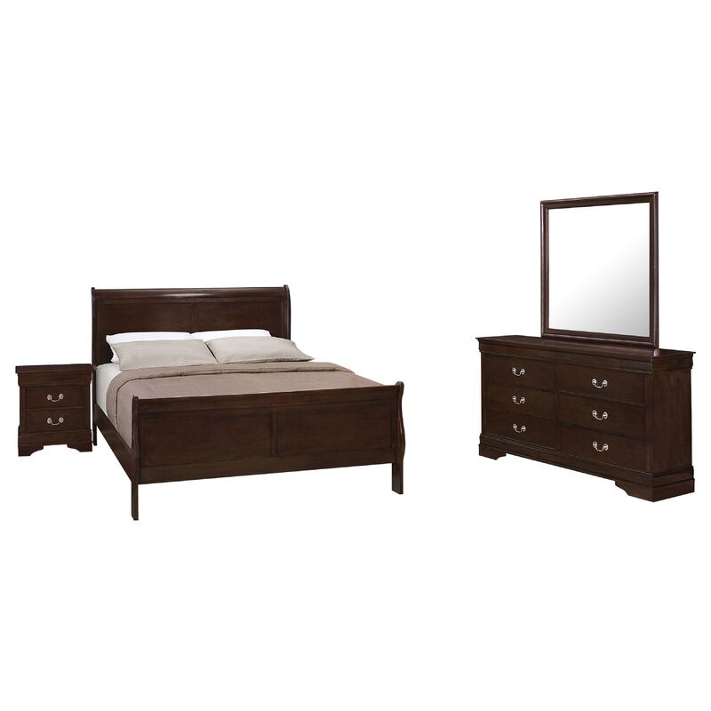Nim 4pc Queen Sleigh Bedroom Set, Nickel  Handles, Dark Brown