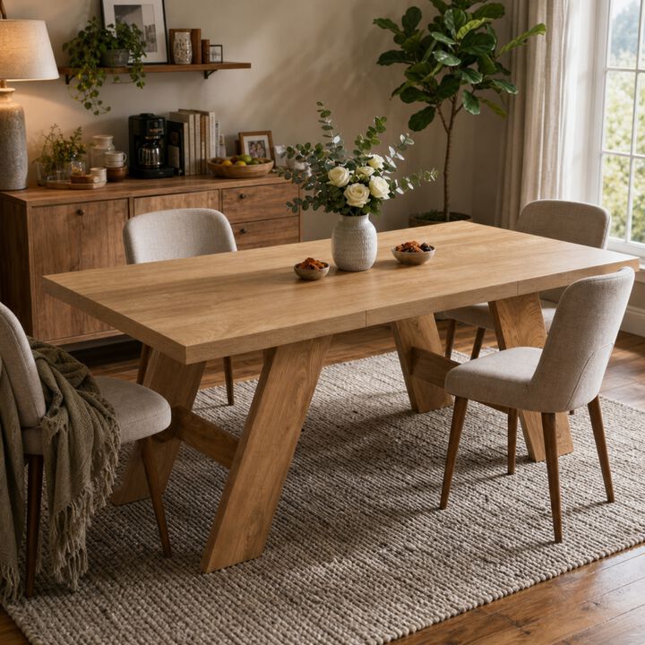 Whisen Dining Table with V-Leg, MDF Space-Saving for Home Kitchen