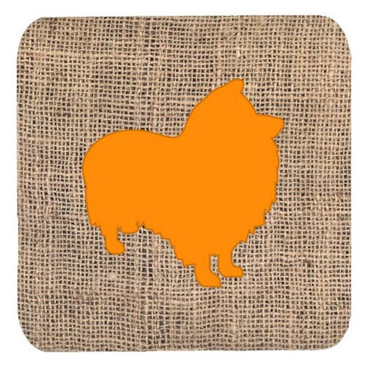 Caroline's Treasures BB1080-BL-OR-FC Sheltie Burlap and Orange Foam Coasters (Set of 4), 3.5 H x 3.5 W, Multicolor