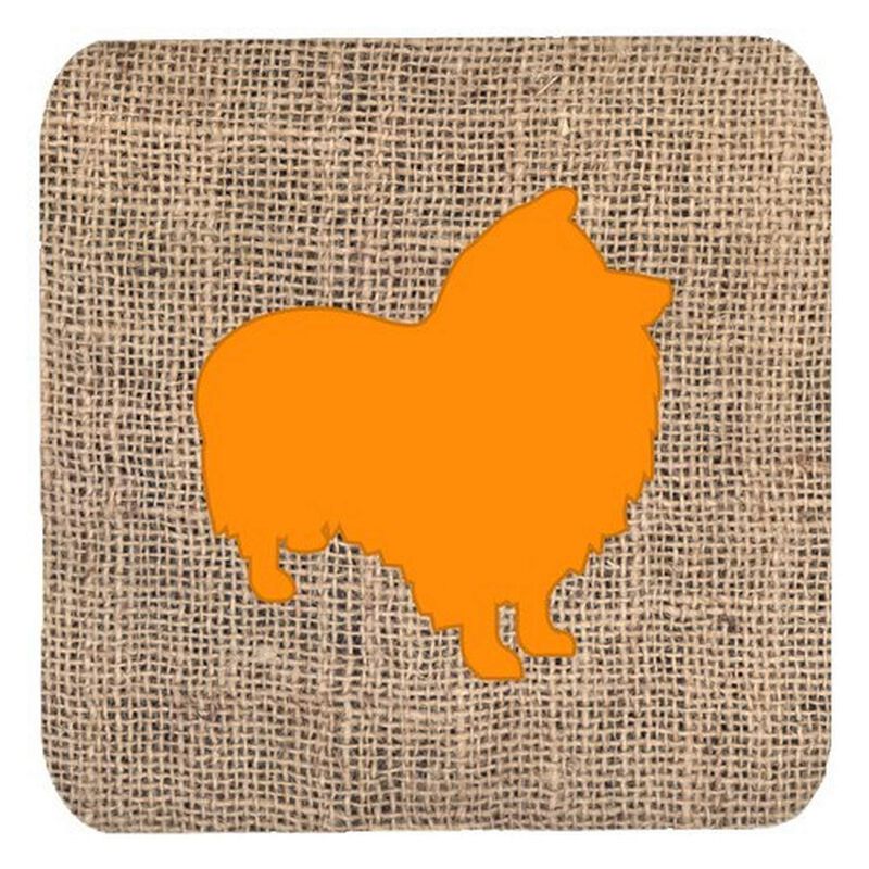 Caroline's Treasures BB1080-BL-OR-FC Sheltie Burlap and Orange Foam Coasters (Set of 4), 3.5 H x 3.5 W, Multicolor