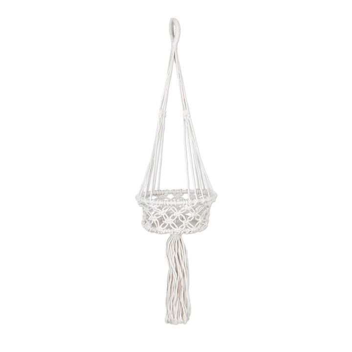 43" White Lattice Macrame Hanging Planter Holder