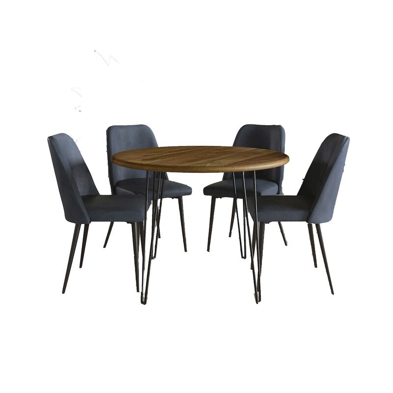 Jofran Five Piece 42 Round Mid-Century Modern Dining Set with Faux Leather Chairs