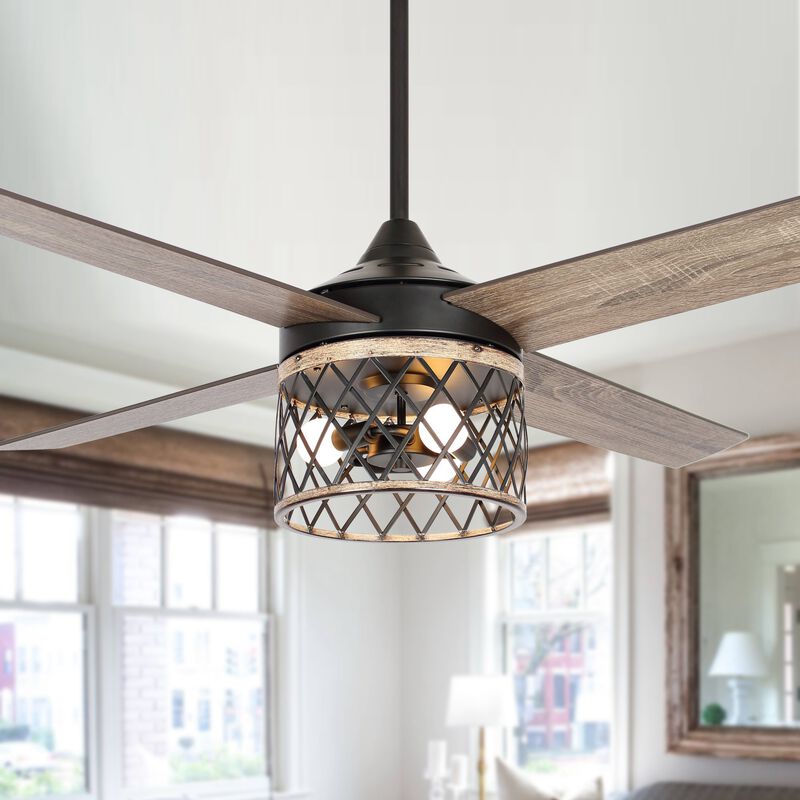 52" Farmhouse 4-Blade Caged Ceiling Fan with Remote Control