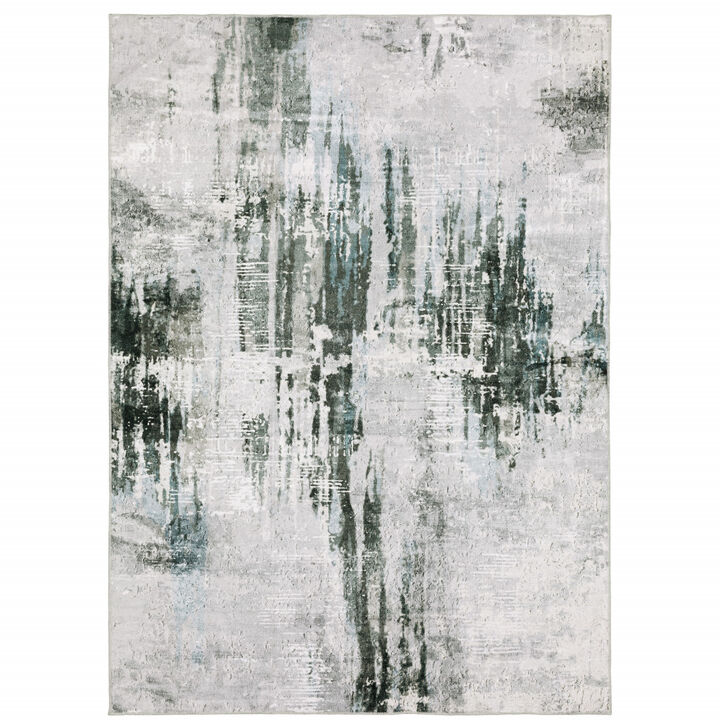 4 X 6 Silver grey Teal Blue And charcoal Abstract Printed Stain Resistant Non Skid Area Rug