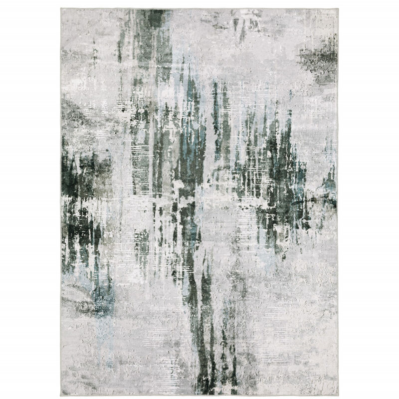 4 X 6 Silver grey Teal Blue And charcoal Abstract Printed Stain Resistant Non Skid Area Rug image number 0