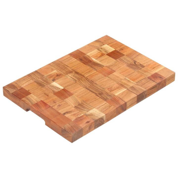 vidaXL Solid Acacia Wood Cutting Board - Brown Wooden Board with 1.5" Thickness and Finger Groove - Dimensions: 19.7" x 13.4"