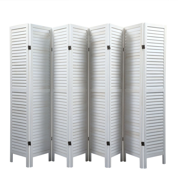 Sycamore wood 8 Panel Screen Folding Louvered Room Divider Old white