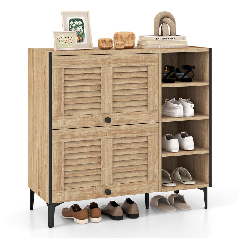 Shoe Rack Organizer with Flip-up See-through Doors and Adjustable Shelves