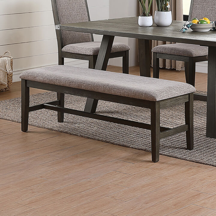Dining Bench With Upholstered Cushion, Grey