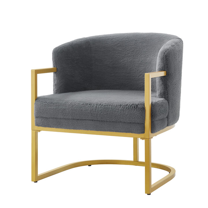Merax Faux Rabbit Fur Accent Chair with Golden Metal Frame