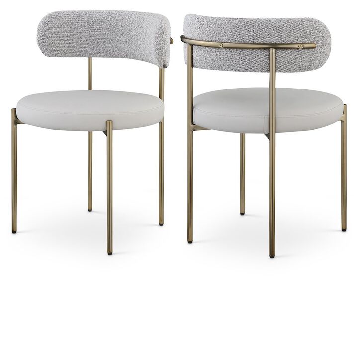 Meridian Furniture Beacon Taupe Vegan Leather and Boucle Fabric Dining Chair, Set of 2