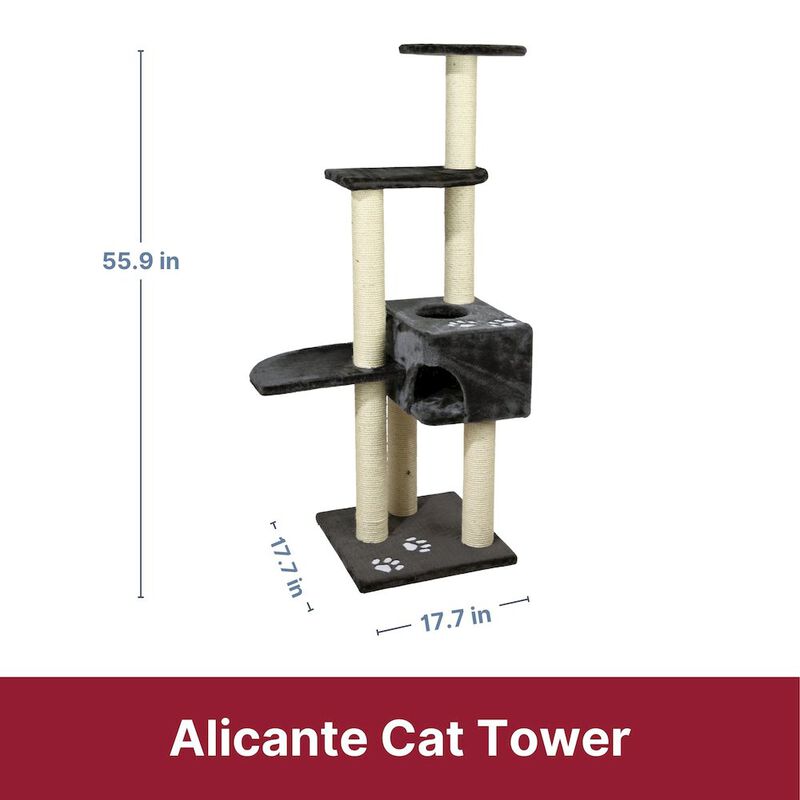 TRIXIE Alicante Plush & Sisal 3-Level 56" Cat Tree with Scratching Posts & Condo, Gray image number 3