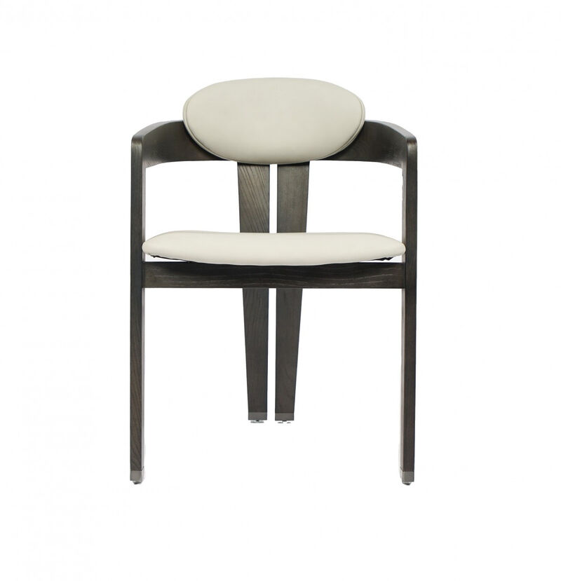 HomeRoots Light Gray And Dark Gray Upholstered Faux Leather Open Back Dining Arm Chair image number 0