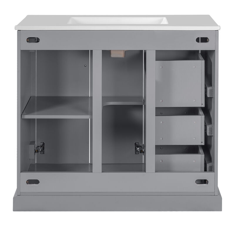 Whisen 36" Modern Bathroom Vanity with Ceramic Sink, Soft-Close Door, Adjustable Shelf & 3 Drawers