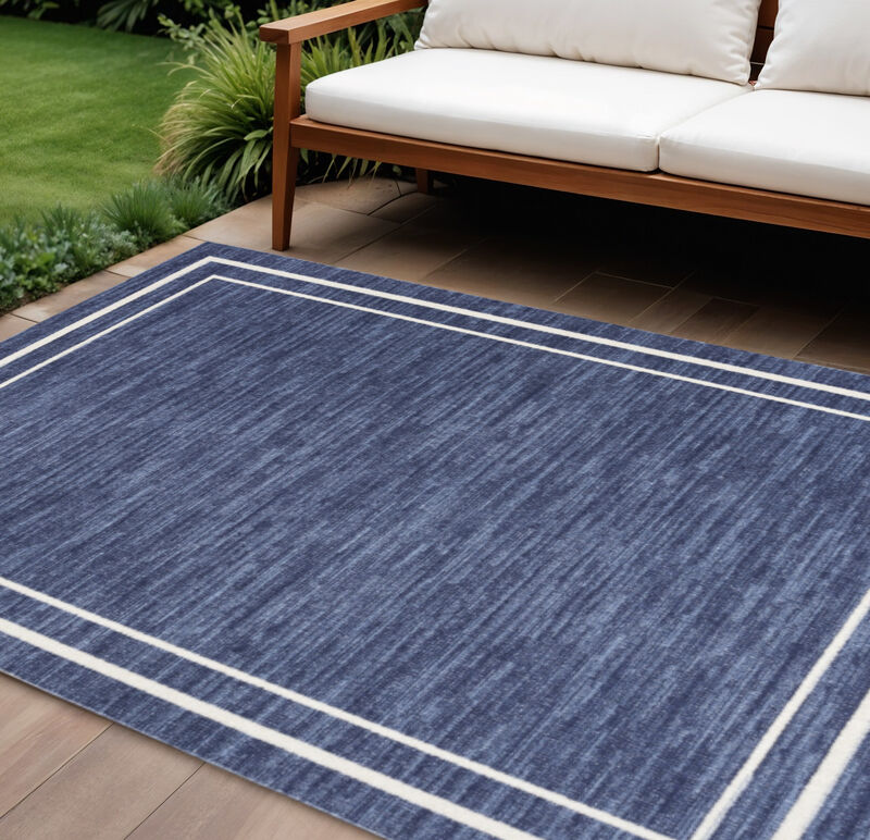 HomeRoots 7' X 10' Navy Blue And Ivory Indoor Outdoor Area Rug image number 1