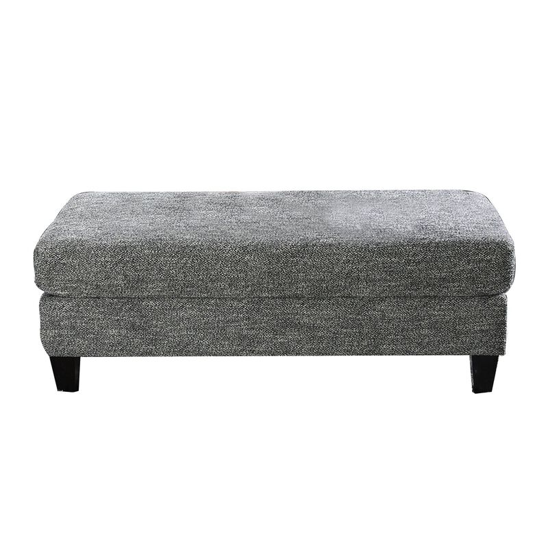 Fabric Upholstered Wooden Ottoman with Tapered Legs, Gray-Benzara