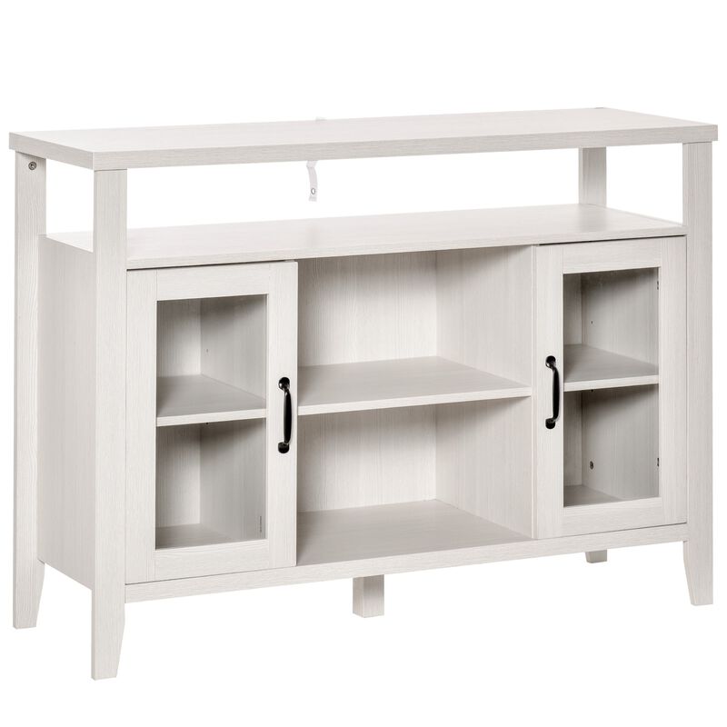 White Vintage Buffet: Sideboard Cabinet with Glass Doors and Shelves image number 0