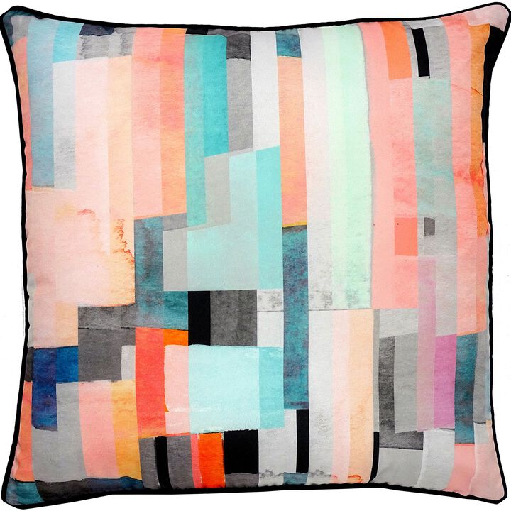 22" Pink and Blue Striped Square Outdoor Patio Throw Pillow