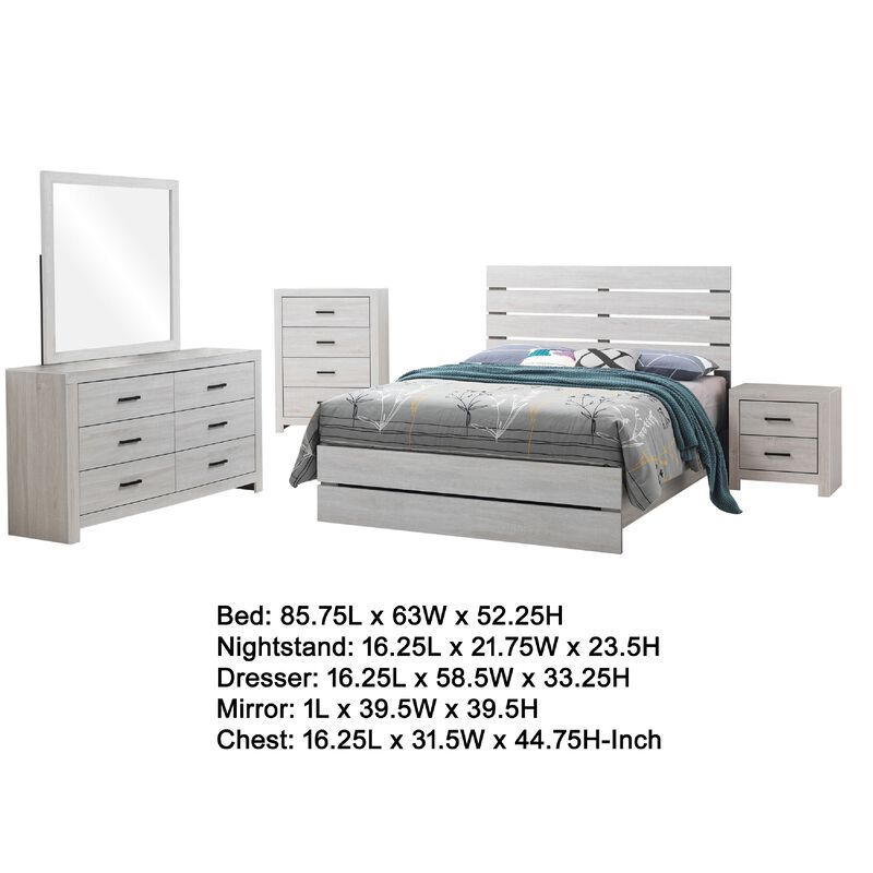 Sili 5pc Queen Bedroom Set, Dresser Mirror, Coastal White Bronze