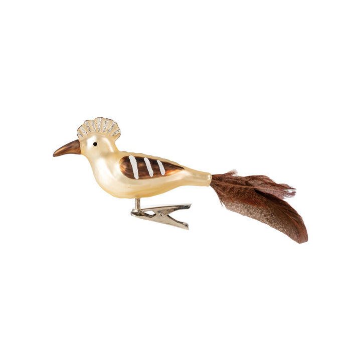 Mercury Glass Hoopoe Bird Ornament with Faux Feather Accent