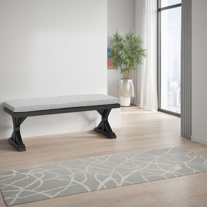 Tira Outdoor Bench, Gray Nuvella, 54 Inch, Black Wicker Trestle Base