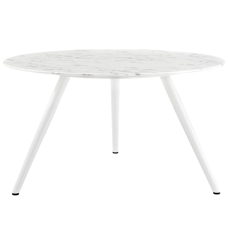 Modway Lippa 54" Mid-Century Dining Table with Round Artificial Marble Top in White