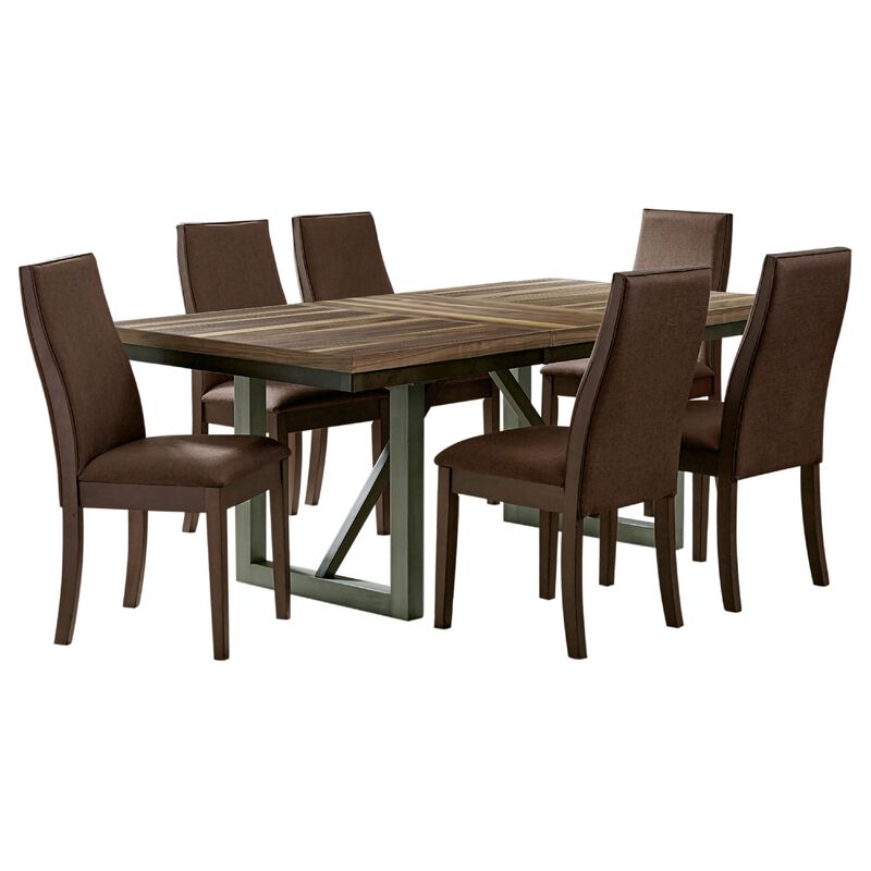Zor 7pc Dining Set, 60-77 Inch Extendable Table, 6 Chairs, Dark Brown - Benzara