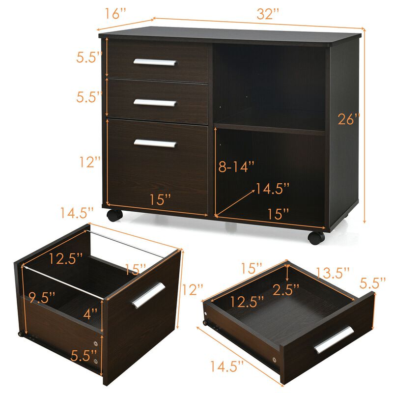 3-Drawer Mobile Lateral File Cabinet Printer Stand image number 4