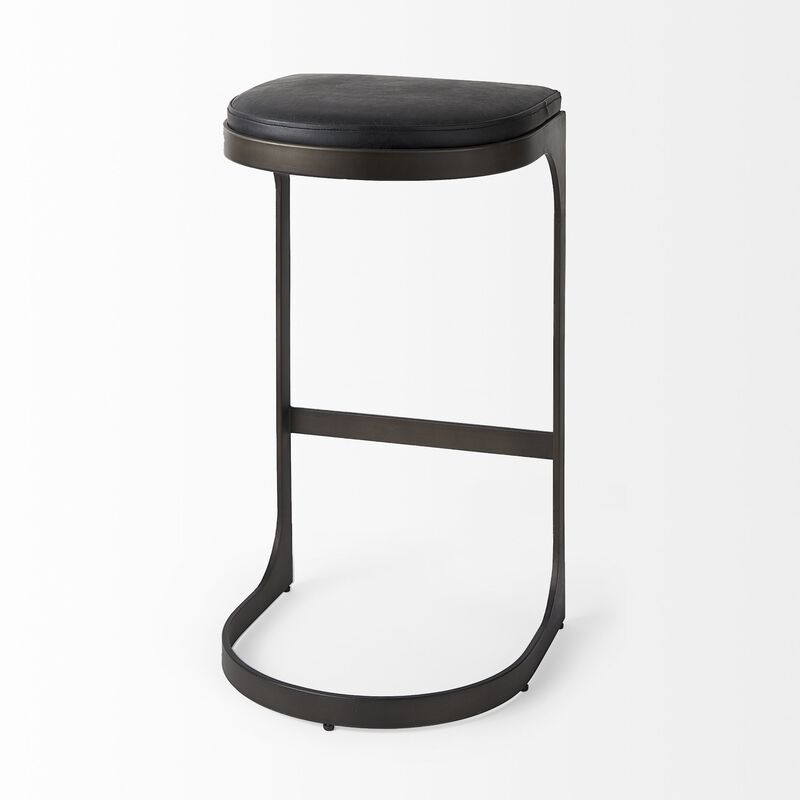 HomeRoots 35" Black Leather and Metal Backless Bar Chair image number 3