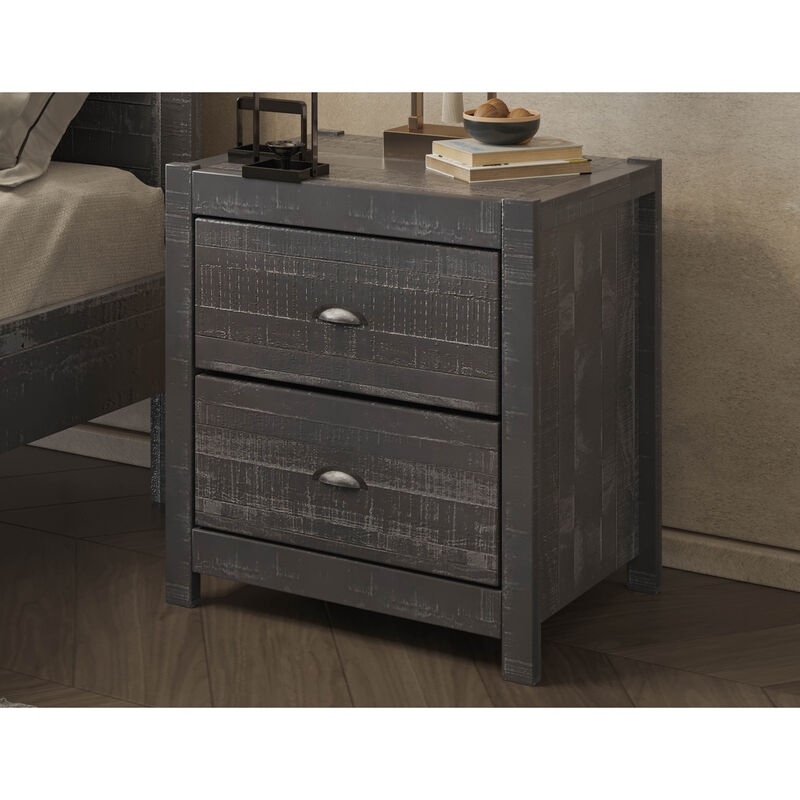 Albany Rustic Nightstand with Drawers, Bedside Table, End Table for Living Room Bedroom Assembled with Sturdy Solid Wood (Grey)