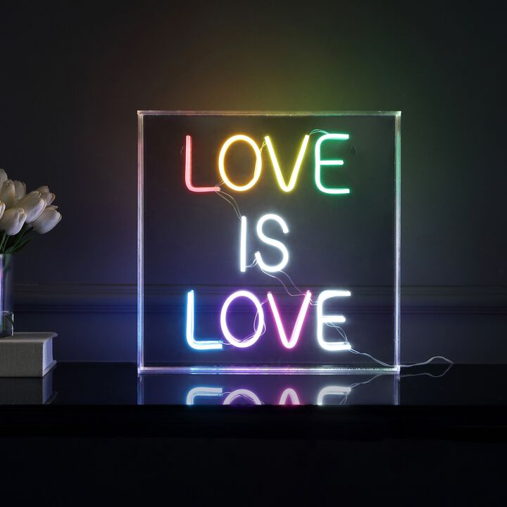 Love Is Love 15" Square Contemporary Glam Acrylic Box USB Operated LED Neon Light, Multi-Colored