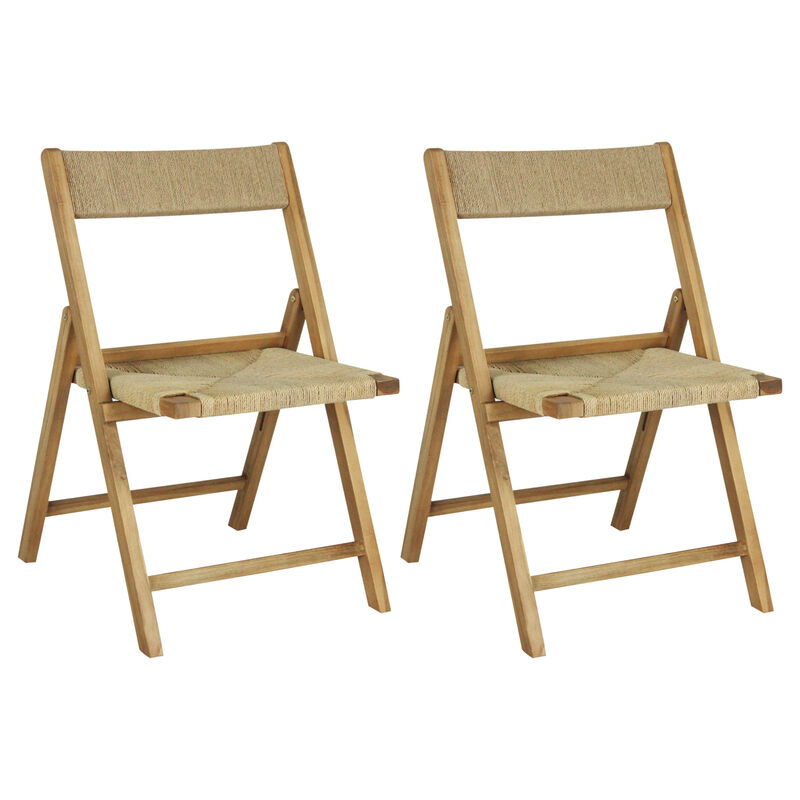Kiawah Coastal Modern Wood Woven Seagrass Folding Chair
