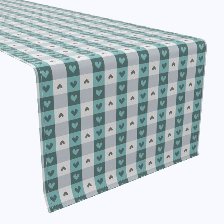 Fabric Textile Products, Inc. Table Runner, 100% Cotton, Blue Pastel Check with Hearts