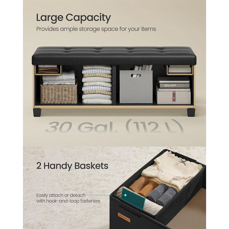 Tufted Storage Ottoman Bench with Legs &ndash; Decorative Organizer for Living Space or Bedroom D&eacute;cor