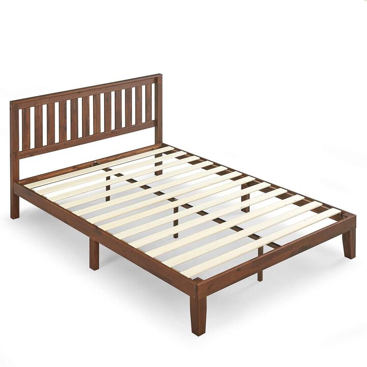 Hivvago King size Solid Wood Platform Bed Frame with Headboard in Espresso Finish