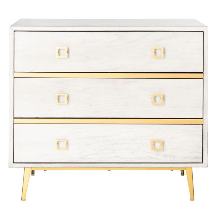 Safavieh Katia 3 Drawer Chest, White Wash/Gold