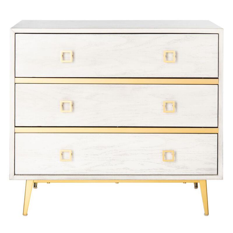 Safavieh Katia 3 Drawer Chest, White Wash/Gold