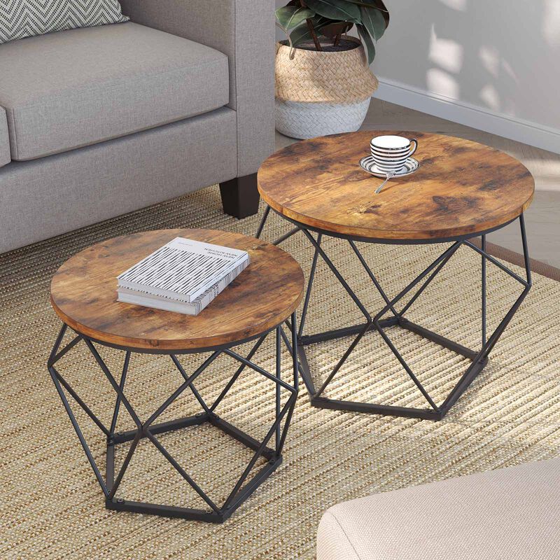 Modern Round Coffee Table Set &ndash; 2-Piece Nesting Tables with Durable Steel Frame for Contemporary Interiors