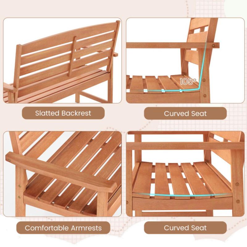 Hivvago 2-Person Wooden Garden Bench with Slatted Backrest and Comfortable Armrests